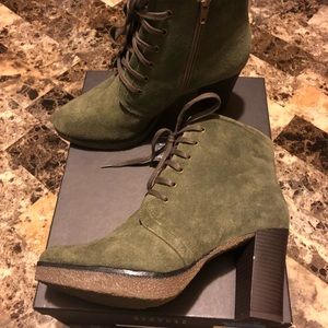 Barneys New York Shoes - Suede Olive Green Lace Up Booties Barneys New York Shoes - Suede Olive Green Lace Up Booties